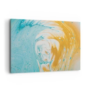 Bild auf Leinwand - Leinwandbild - Abstrakte Wellen in Blau- und Goldtönen auf Leinwand - 120x80cm - Pastellwirbel - Moderne Wanddekoration für Wohnzimmer und Schlafzimmer ARTTOR