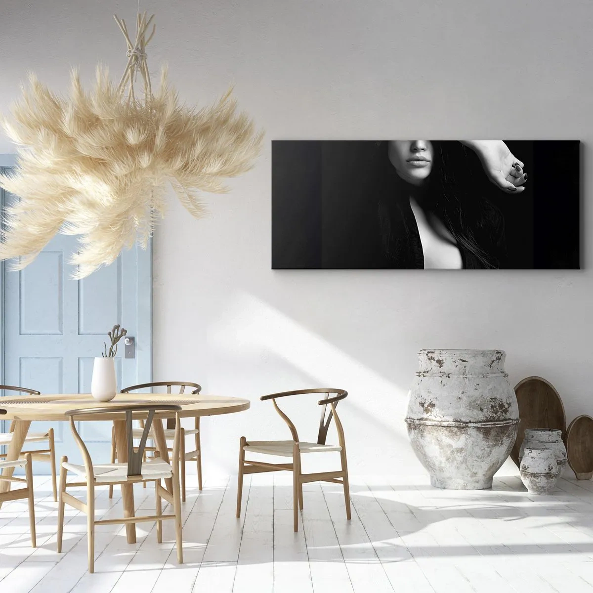 Bild auf Leinwand - Leinwandbild - Stilvolles Frauenporträt in Schwarz-Weiß - 160x50cm - Schule der Verführung - Moderne Wanddekoration für Wohnzimmer und Schlafzimmer ARTTOR