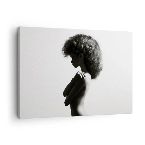 Bild auf Leinwand - Leinwandbild - Eine subtile Silhouette einer Frau in Schwarz-Weiß-Tönen auf hellem Hintergrund - 70x50cm - Wie eine Blume auf einem schlanken Stiel - Moderne Wanddekoration für Wohnzimmer und Schlafzimmer ARTTOR