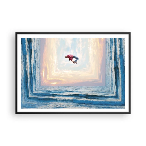 Poster in einem schwarzem Rahmen - Surrealer Sprung über das Meer im Rahmen - 100x70cm - In eine andere Dimension - Moderne Wanddekoration für Wohnzimmer und Schlafzimmer ARTTOR
