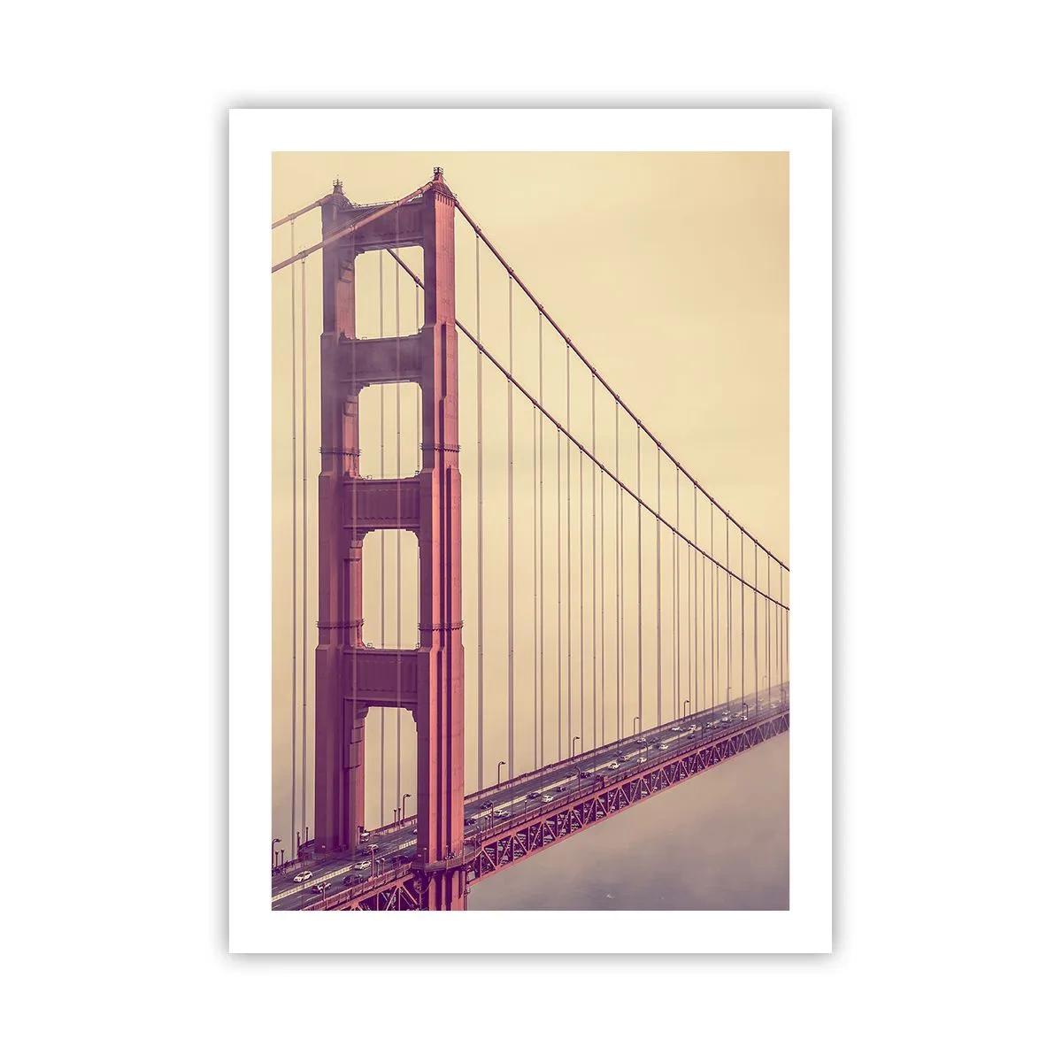 Poster - Golden Gate Bridge im Vintage-Nebel - 50x70cm - Zwischen Himmel und Erde - Moderne Wanddekoration für Wohnzimmer und Schlafzimmer ARTTOR