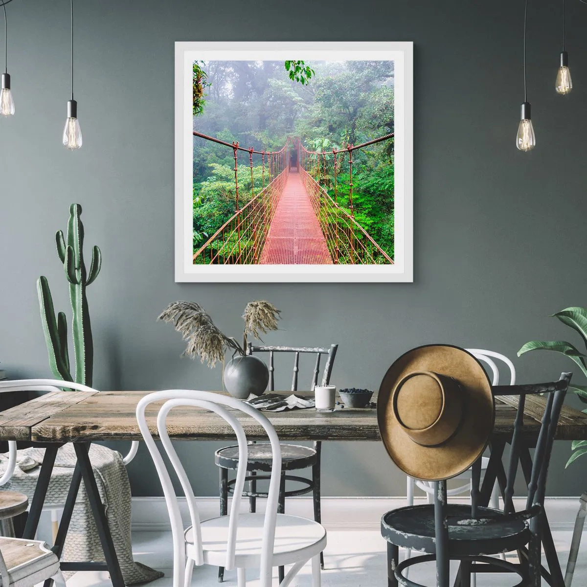 Poster in einem weißen Rahmen - Über den Kronen aufgehängt - 50x50 cm