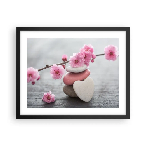 Poster in einem schwarzem Rahmen - Glückseligkeit mit einer Kirschblüte - 50x40 cm