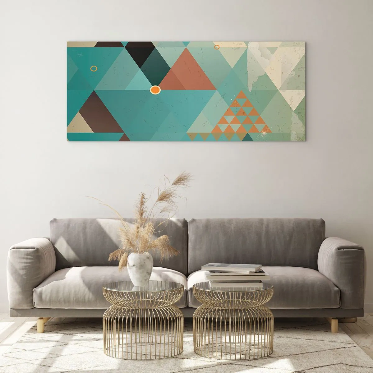 Glasbild - Bild auf glas - Geometrische Muster in Türkis- und Brauntönen - 160x50cm - Einheit der Vielheit, Vielheit der Einheit - Moderne Wanddekoration für Wohnzimmer und Schlafzimmer ARTTOR