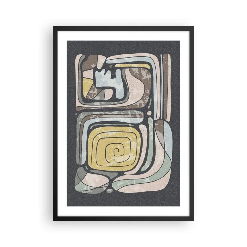 Poster in einem schwarzem Rahmen - Abstrakte Kunstwerke mit geometrischen Mustern in Erdtönen - 50x70cm - Abstraktion im präkolumbianischen Geist - Moderne Wanddekoration für Wohnzimmer und Schlafzimmer ARTTOR