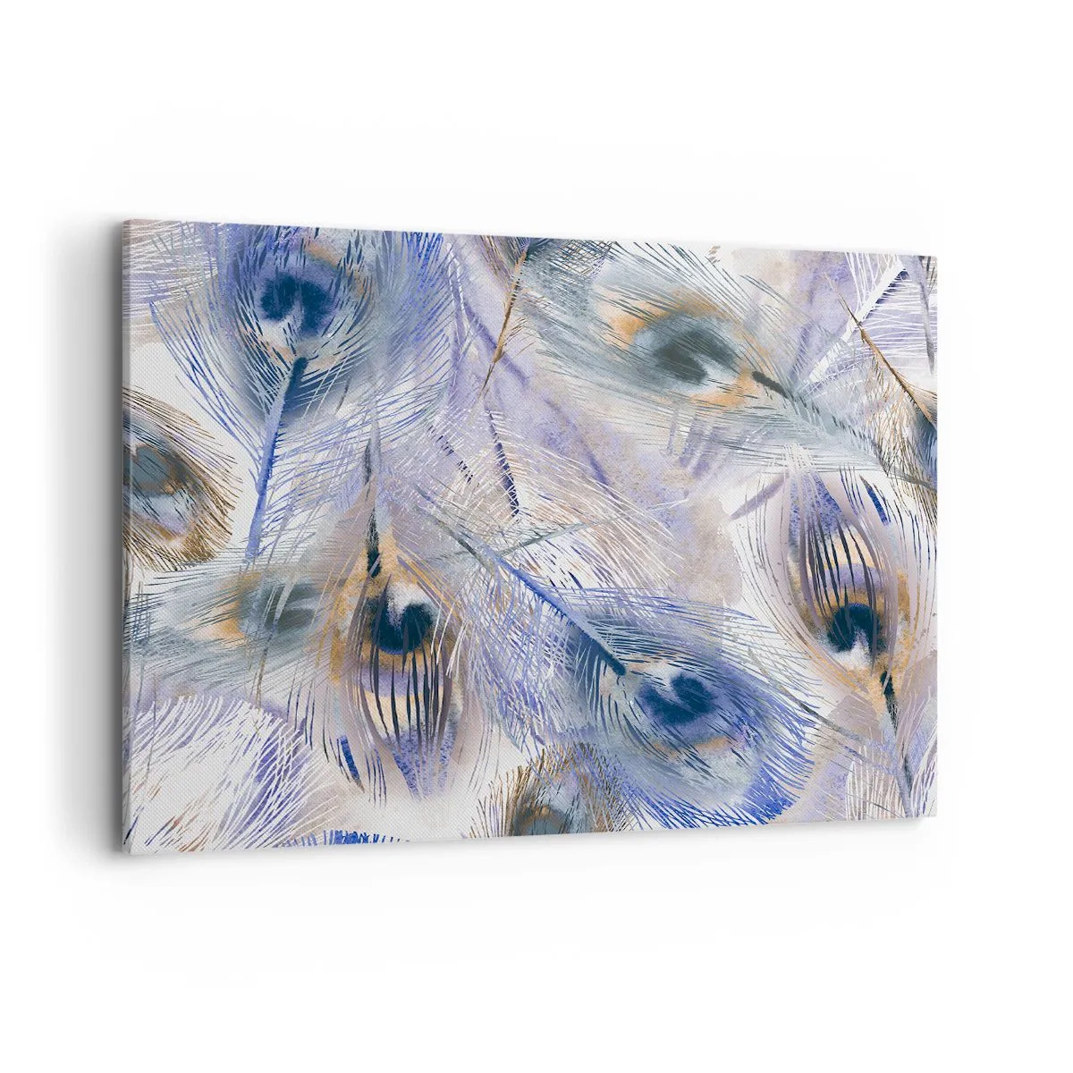 Bild auf Leinwand - Leinwandbild - Ein Muster mit Pfauenfedern in Blau- und Goldtönen - 120x80cm - Pfau-Komposition - Moderne Wanddekoration für Wohnzimmer und Schlafzimmer ARTTOR