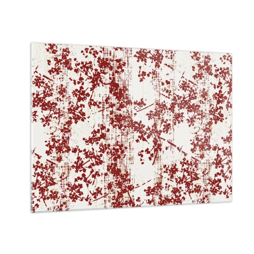 Glasbild - Bild auf glas - Ein Blumenmuster in Rot auf einem hellen, verwitterten Hintergrund - 70x50cm - Wie alter Perkal - Moderne Wanddekoration für Wohnzimmer und Schlafzimmer ARTTOR