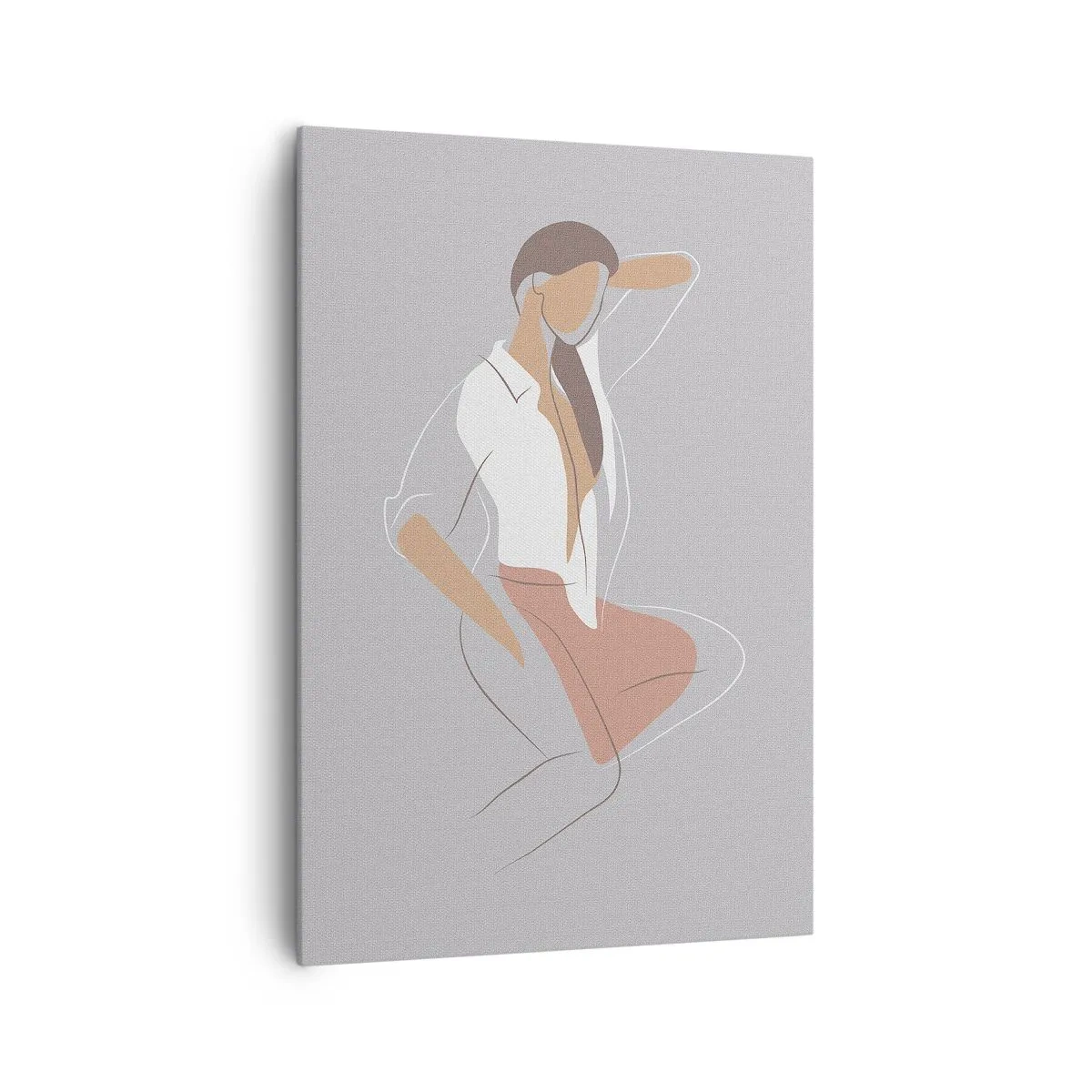 Bild auf Leinwand - Leinwandbild - Ein minimalistisches Frauenporträt in Pastellfarben. - 70x100cm - Umriss der Anmut - Moderne Wanddekoration für Wohnzimmer und Schlafzimmer ARTTOR