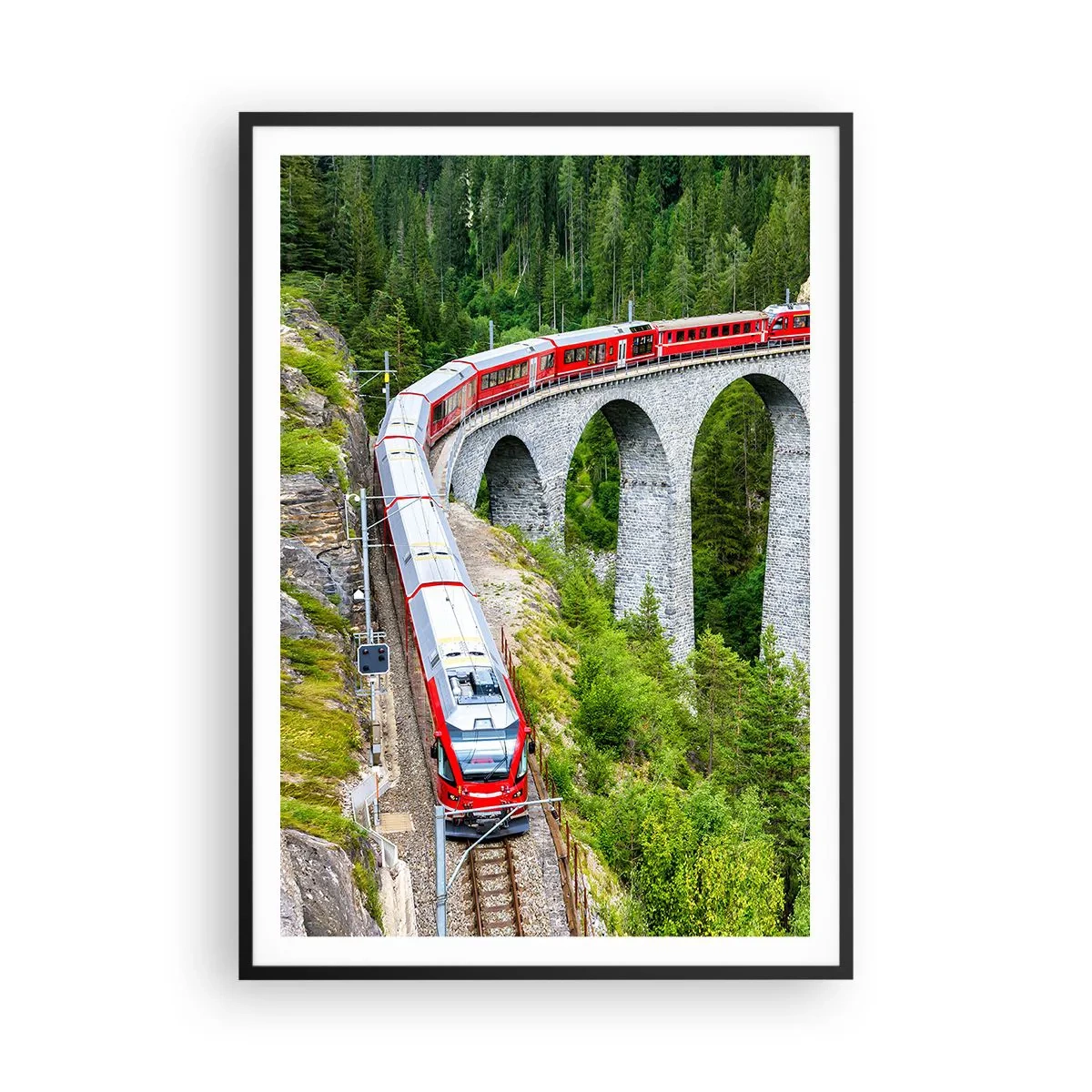 Poster in einem schwarzem Rahmen - Eisenbahn für Bergblick - 70x100 cm