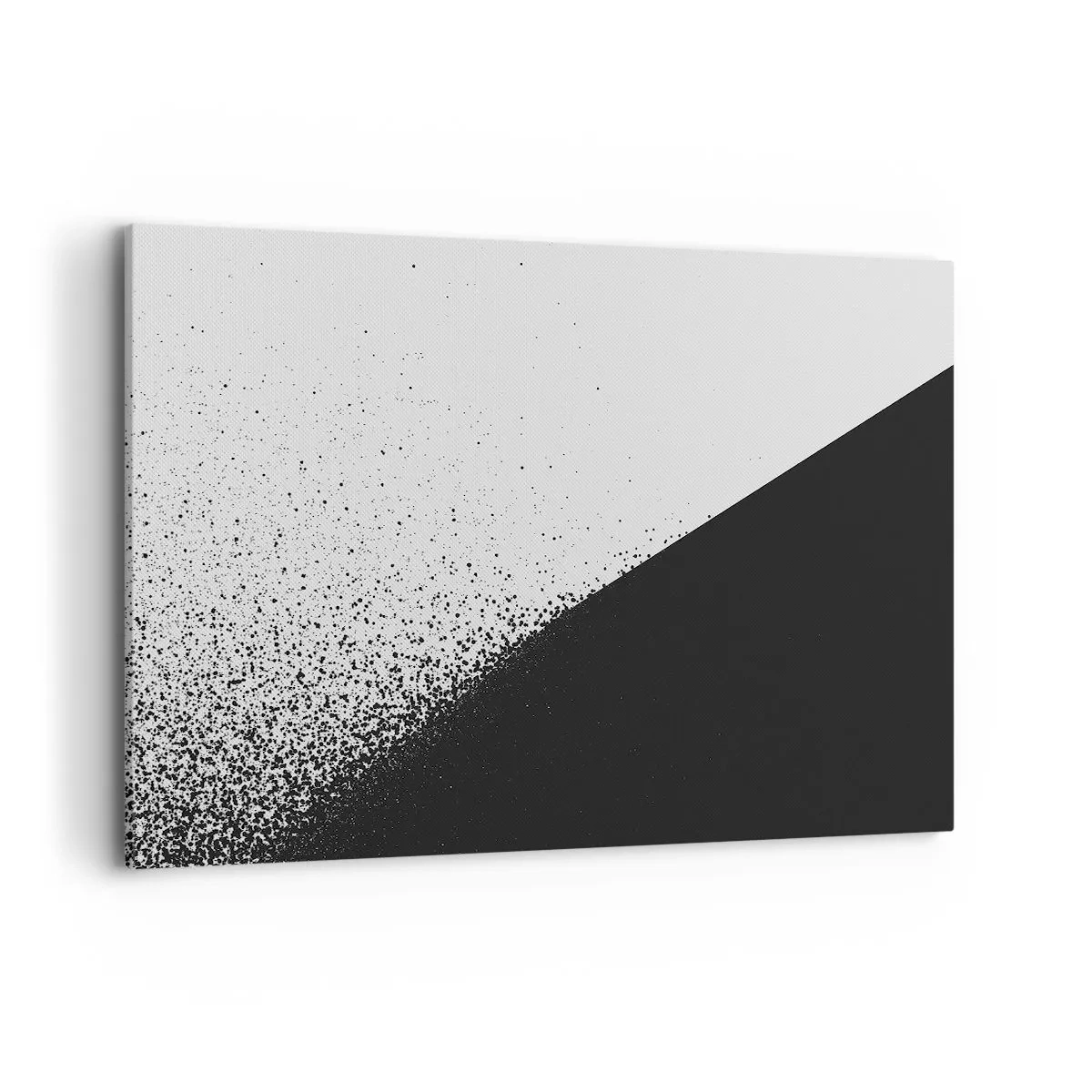 Bild auf Leinwand - Leinwandbild - Minimalistische Abstraktion in Schwarz und Weiß mit verstreuten Punkten - 120x80cm - Immer schneller, immer mehr - Moderne Wanddekoration für Wohnzimmer und Schlafzimmer ARTTOR