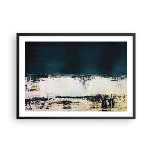 Poster in einem schwarzem Rahmen - Abstrakte horizontale Komposition in Marineblau- und Weißtönen - 70x50cm - Horizontale Komposition - Moderne Wanddekoration für Wohnzimmer und Schlafzimmer ARTTOR