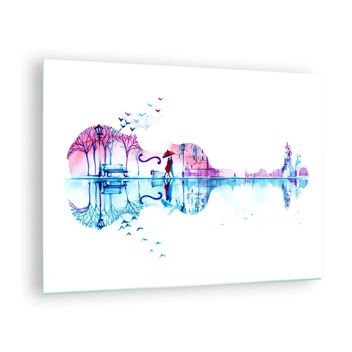 Glasbild - Bild auf glas - Eine gitarrenförmige Landschaft im Aquarellstil - 70x50cm - Ich bringe dir ein paar Regenbögen - Moderne Wanddekoration für Wohnzimmer und Schlafzimmer ARTTOR