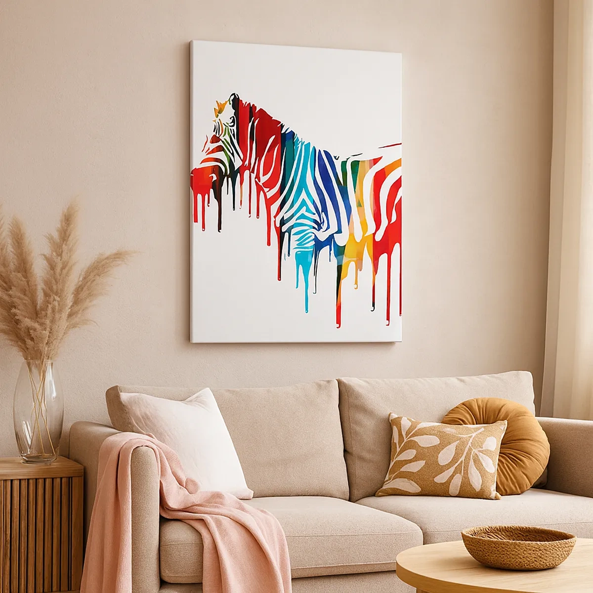 Bild auf Leinwand - Leinwandbild - Abstraktes Zebra in bunten Farben mit Lackeffekt - 50x70cm - Nicht nur schwarz-weiß - Moderne Wanddekoration für Wohnzimmer und Schlafzimmer ARTTOR