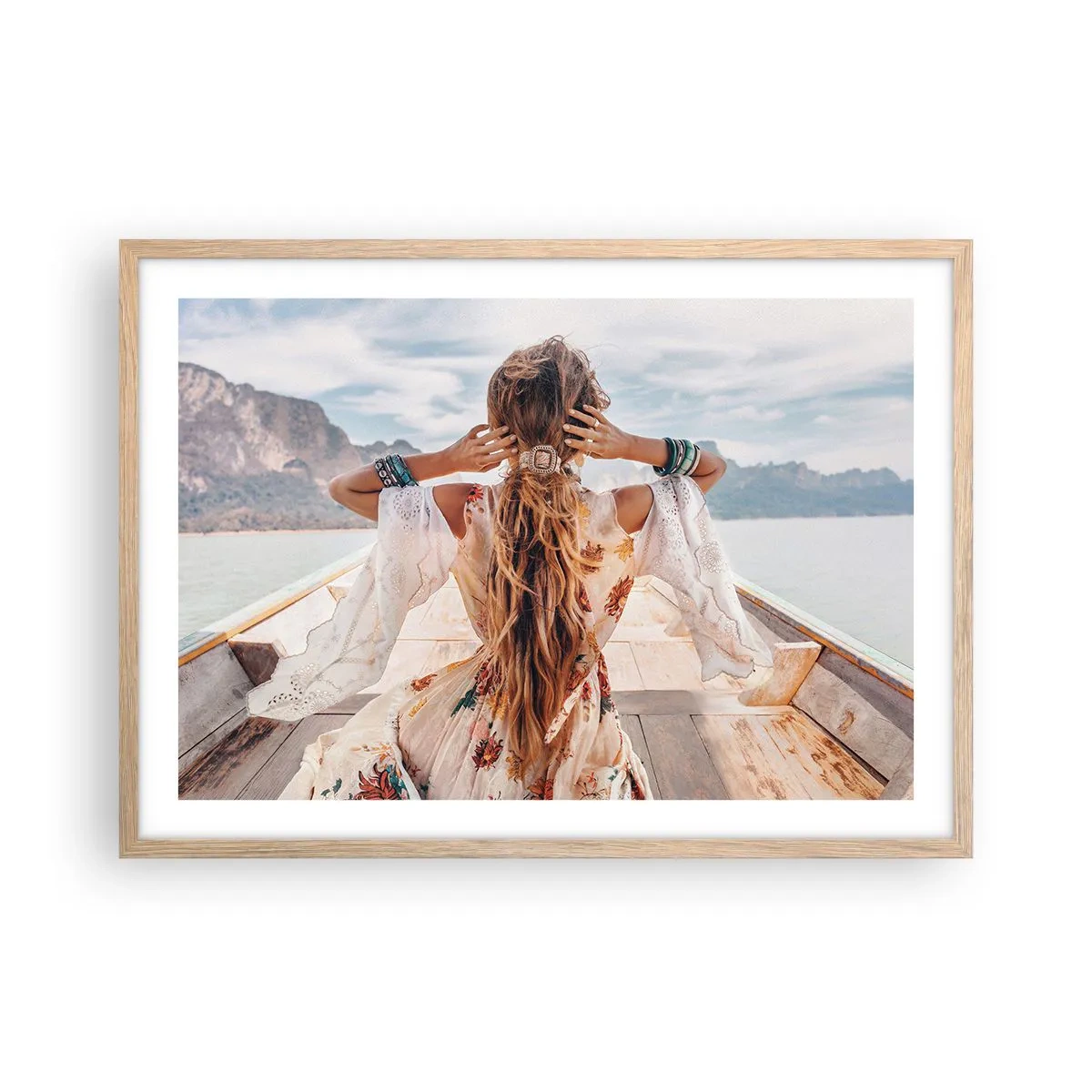 Poster in einem Rahmen aus heller Eiche - Auf dem Weg zum Glück - 70x50 cm