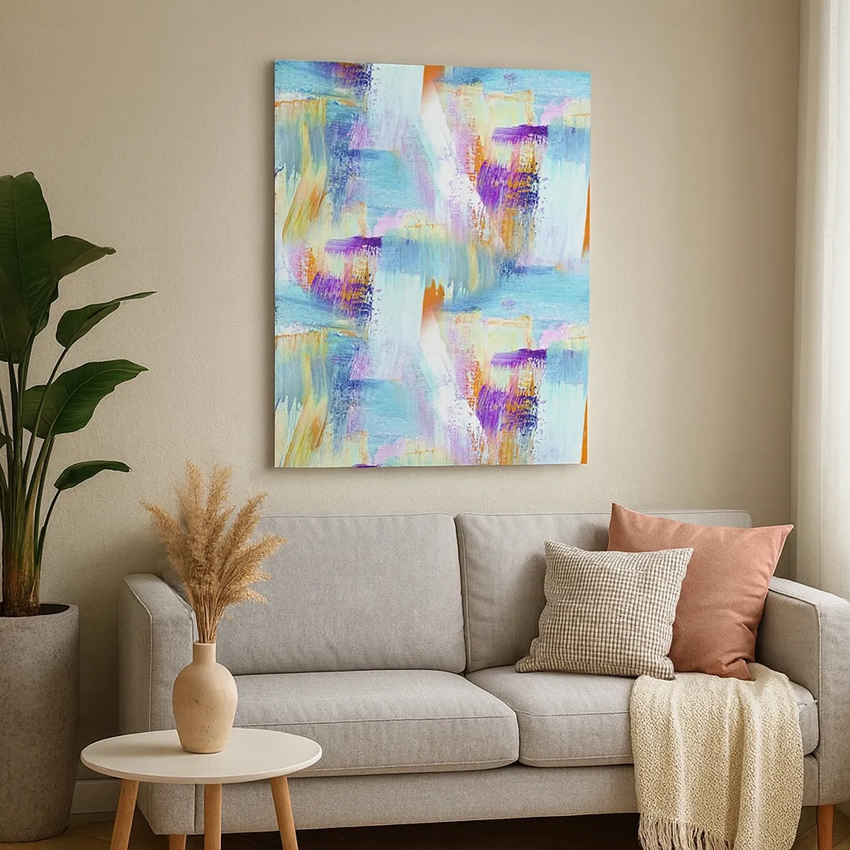 Bild auf Leinwand - Leinwandbild - Farbenfrohe Abstraktion mit dynamischen Pinselstrichen - 50x70cm - Fröhlicher Labyrinth-Liner - Moderne Wanddekoration für Wohnzimmer und Schlafzimmer ARTTOR