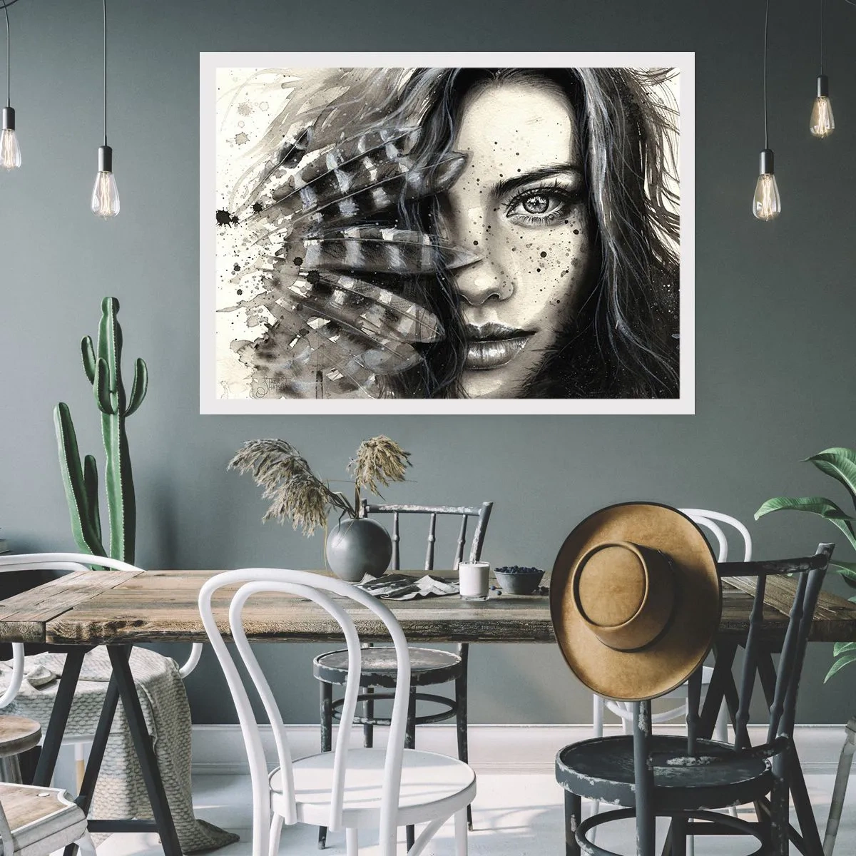 Poster - Künstlerisches Frauenporträt mit abstrakten Details - 100x70cm - Wilde Schönheit - Moderne Wanddekoration für Wohnzimmer und Schlafzimmer ARTTOR