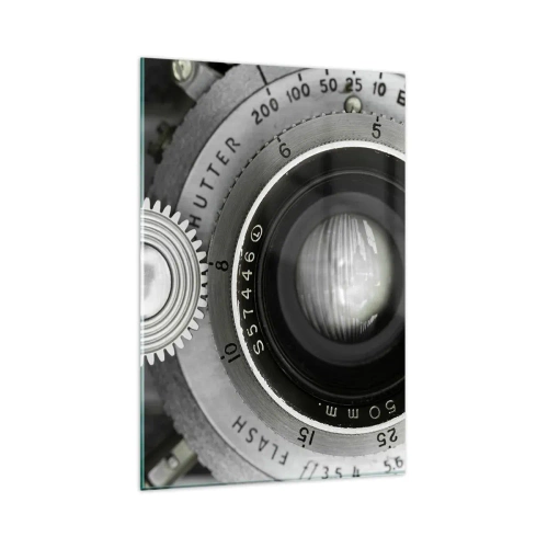 Glasbild - Bild auf glas - Das Objektiv einer alten Kamera - 80x120cm - Eine Story über Hollywood - Moderne Wanddekoration für Wohnzimmer und Schlafzimmer ARTTOR