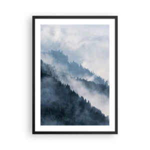 Poster in einem schwarzem Rahmen - Nebelige Berge mit Wald bedeckt - 50x70cm - Mystik der Berge - Moderne Wanddekoration für Wohnzimmer und Schlafzimmer ARTTOR