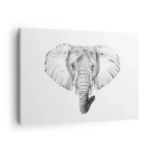 Bild auf Leinwand - Leinwandbild - Schwarz-weiße Zeichnung eines Elefantenkopfes auf weißem Hintergrund - 70x50cm - Da war ein Elefant, so groß wie - ein Elefant - Moderne Wanddekoration für Wohnzimmer und Schlafzimmer ARTTOR