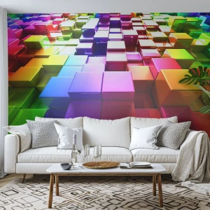 Fototapete Standard Eco - Bunte, glänzende Würfel in einem abstrakten Muster angeordnet - 100x70cm - Op-Art gemeinsam im Team - Moderne Wanddekoration für Wohnzimmer und Schlafzimmer ARTTOR