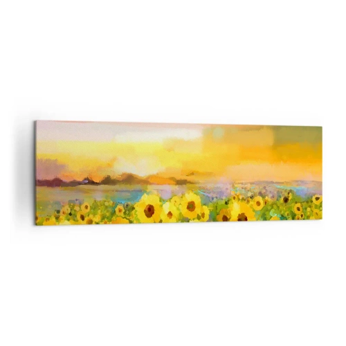 Bild auf Leinwand - Leinwandbild - Ein Sonnenblumenfeld im Licht der untergehenden Sonne - 160x50cm - Die Sonne selbst ist auf die Erde herabgestiegen - Moderne Wanddekoration für Wohnzimmer und Schlafzimmer ARTTOR