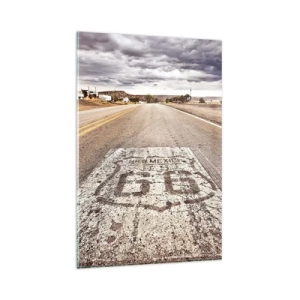 Glasbild - Bild auf glas - Route 66 in einem Wüstenklima mit malerischem Himmel - 80x120cm - Mother Road - eine amerikanische Legende - Moderne Wanddekoration für Wohnzimmer und Schlafzimmer ARTTOR