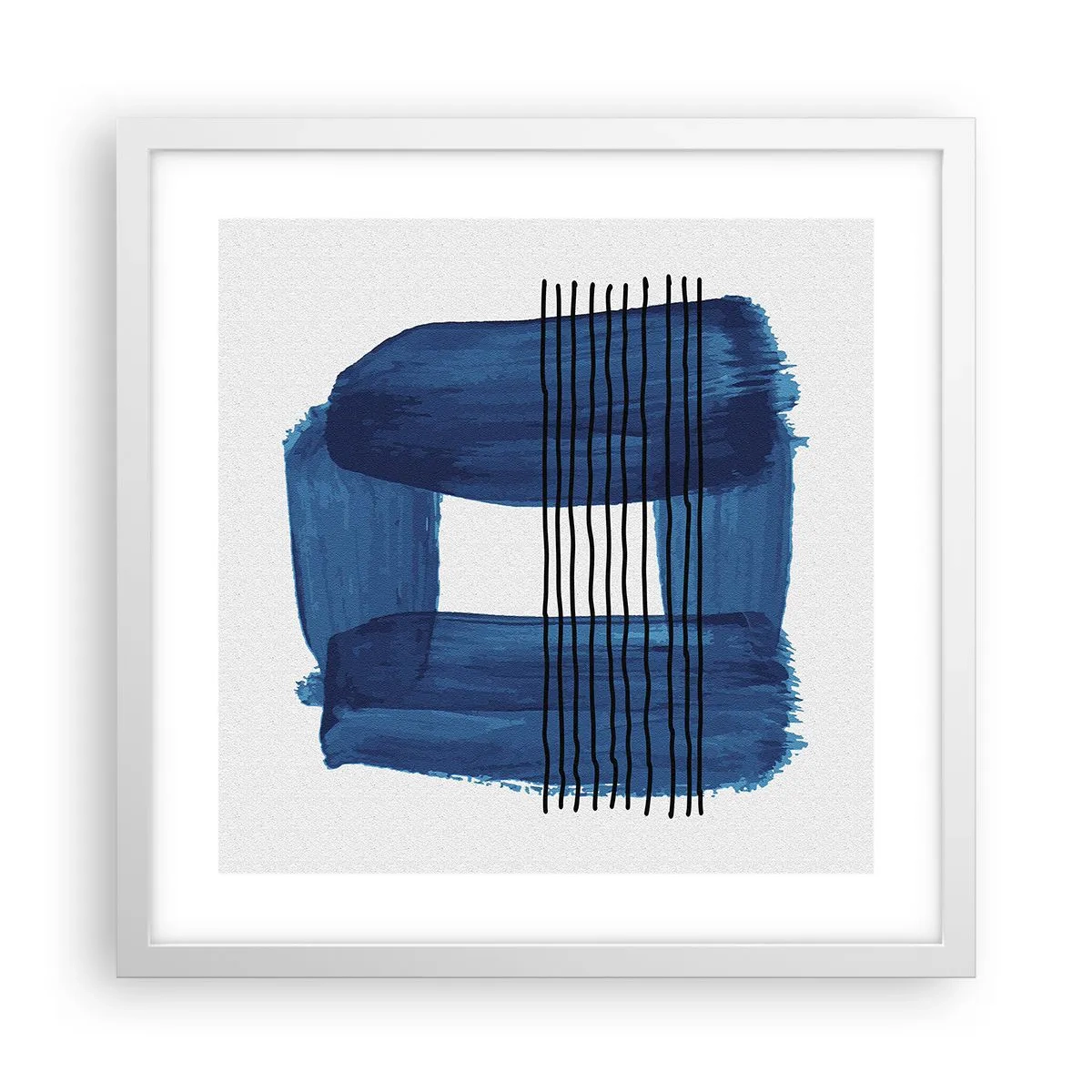 Poster in einem weißen Rahmen - Blaue und schwarze Komposition - 40x40 cm