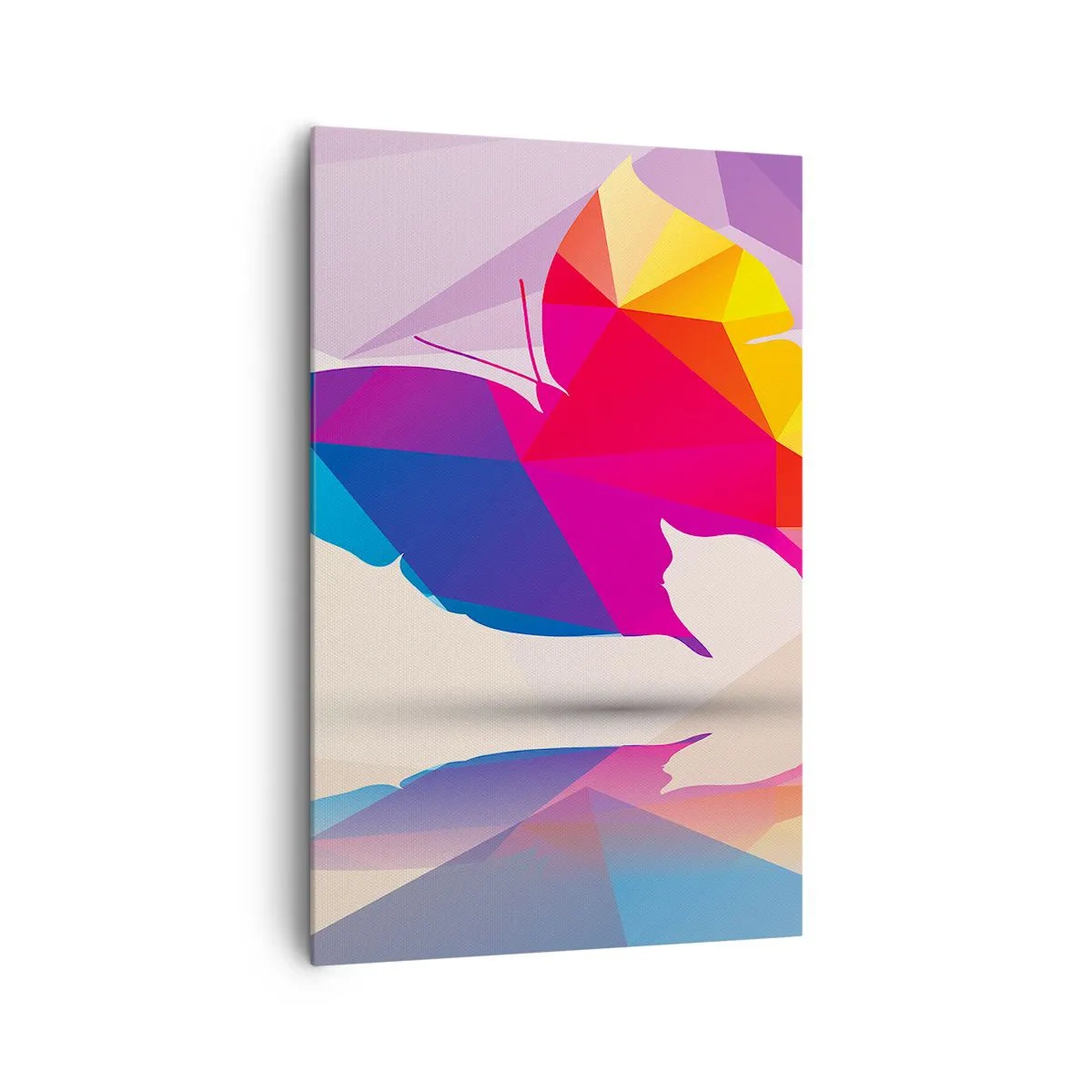 Bild auf Leinwand - Leinwandbild - Geometrische Schmetterlingssilhouette in leuchtenden Farben - 80x120cm - Regenbogenschmetterling - Moderne Wanddekoration für Wohnzimmer und Schlafzimmer ARTTOR