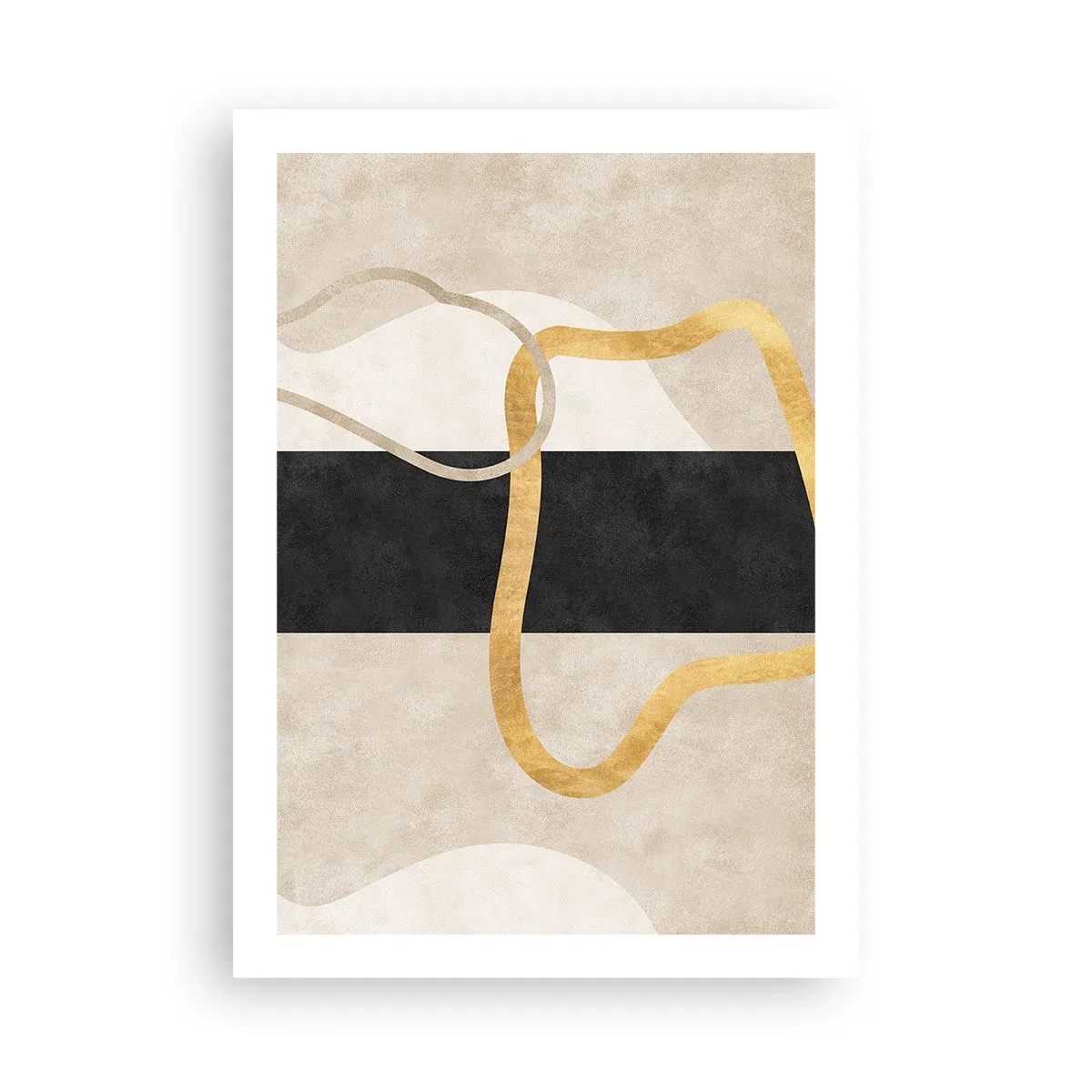 Poster - Abstrakte Komposition mit Schwarz, Gold und neutralem Hintergrund - 50x70cm - Schleifenformen - Moderne Wanddekoration für Wohnzimmer und Schlafzimmer ARTTOR