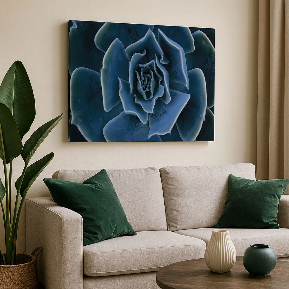Bild auf Leinwand - Leinwandbild - Nahaufnahme einer grünen Sukkulentenrosette - 70x50cm - Wüstenblume - Moderne Wanddekoration für Wohnzimmer und Schlafzimmer ARTTOR