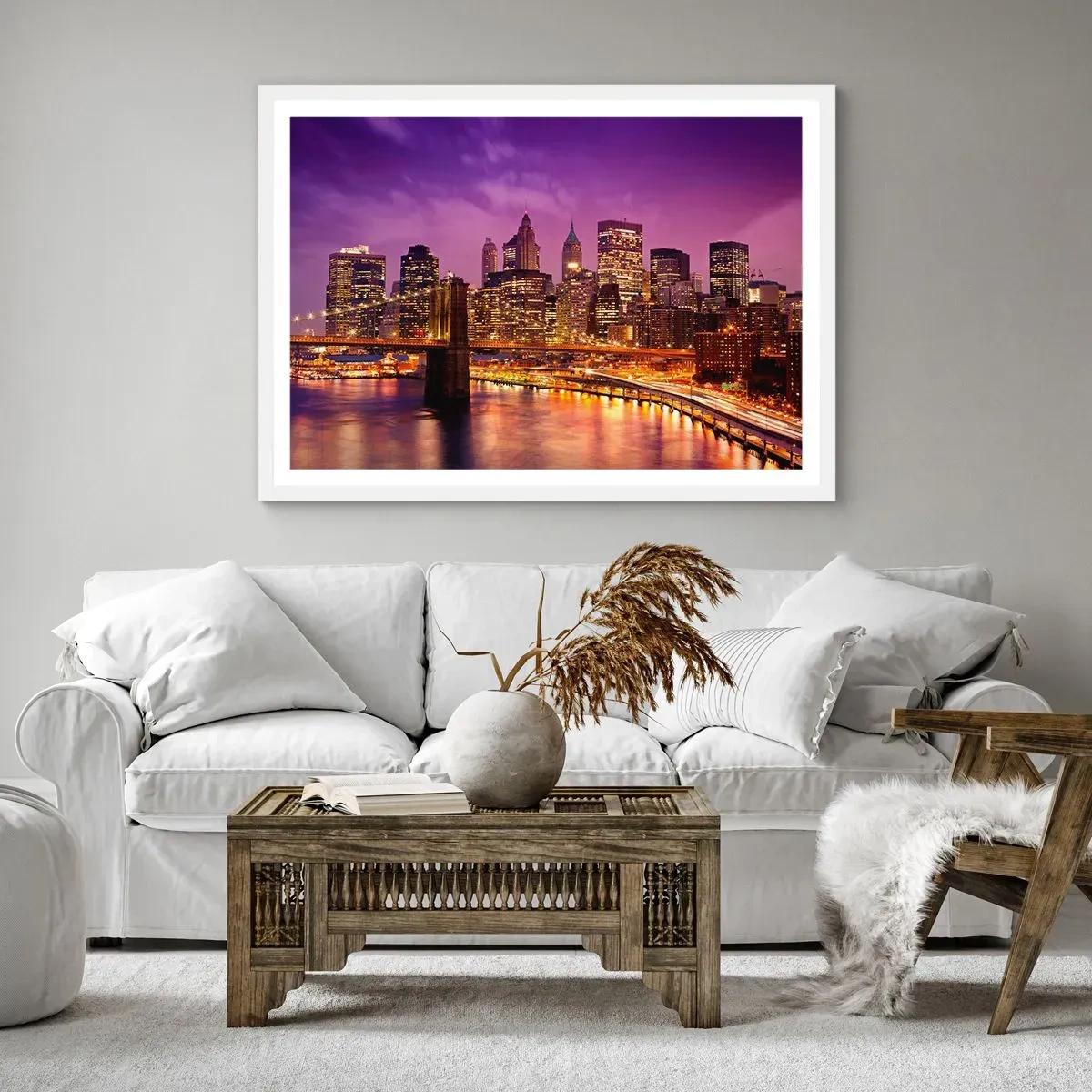 Poster in einem weißen Rahmen - Violett-goldenes Manhathann - 50x40 cm