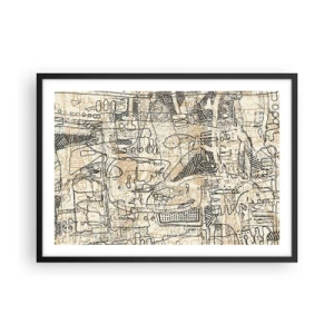 Poster in einem schwarzem Rahmen - Abstrakte Muster und Linien auf beigem Hintergrund - 70x50cm - Es wartet darauf, entschlüsselt zu werden - Moderne Wanddekoration für Wohnzimmer und Schlafzimmer ARTTOR