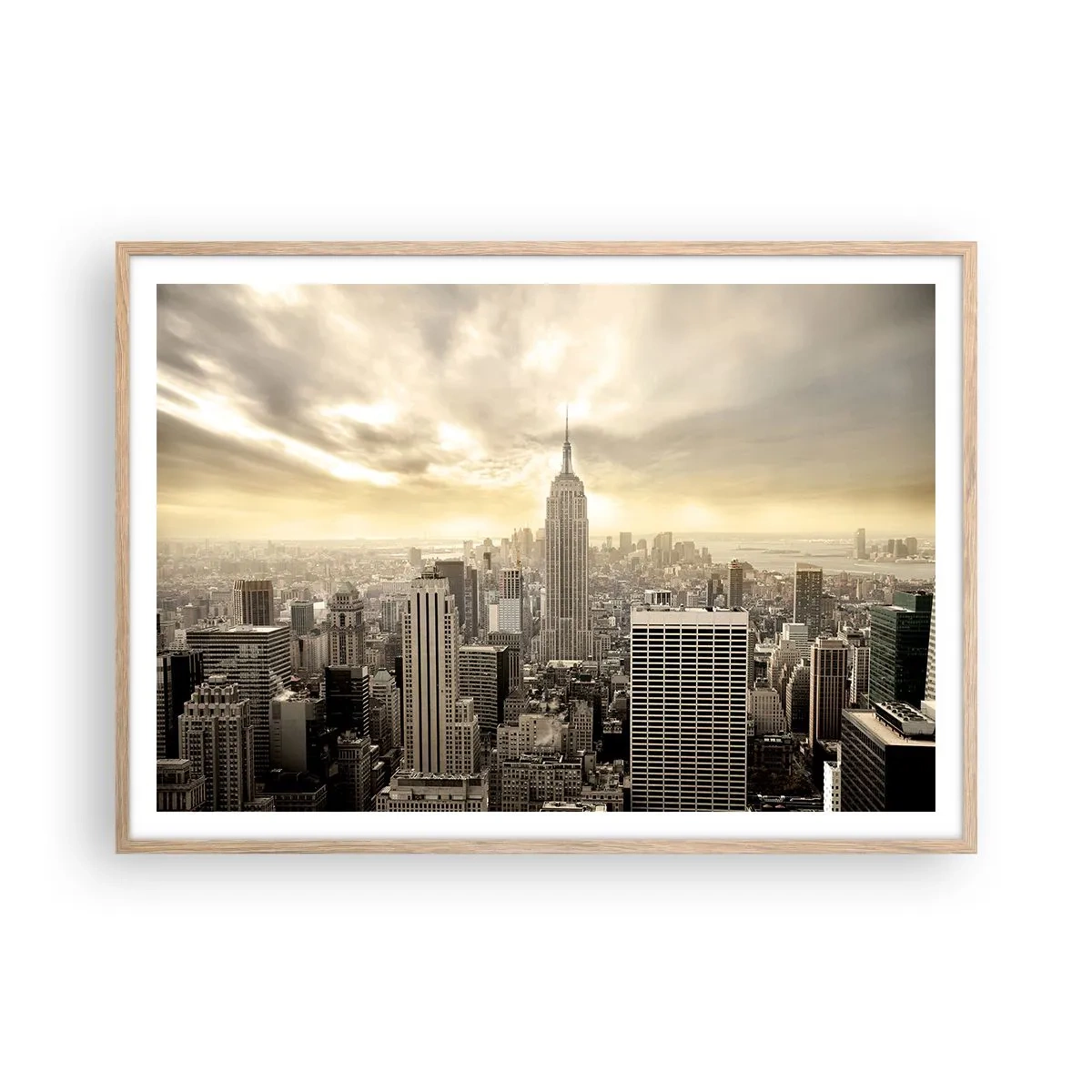 Poster in einem Rahmen aus heller Eiche - New York aus Grau - 100x70 cm