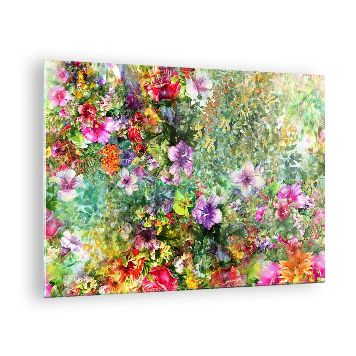 Glasbild - Bild auf glas - Bunte Blumen in einer künstlerischen Komposition - 70x50cm - In Blumen für das Verderben - Moderne Wanddekoration für Wohnzimmer und Schlafzimmer ARTTOR