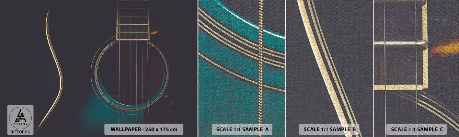 Fototapeten Muster Premium Canvas - Einen Moment bevor es ertönt - Gitarre, Musik, Saiten - 100x30 cm