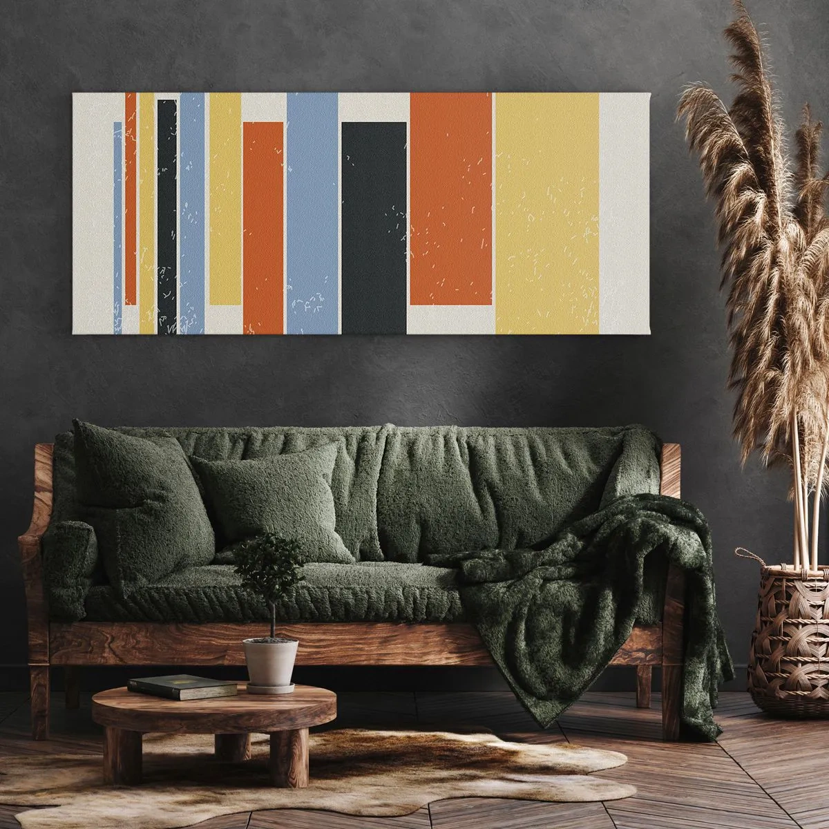 Bild auf Leinwand - Leinwandbild - Bunte Rechtecke in moderner Anordnung - 120x50cm - Musiknotation - Moderne Wanddekoration für Wohnzimmer und Schlafzimmer ARTTOR