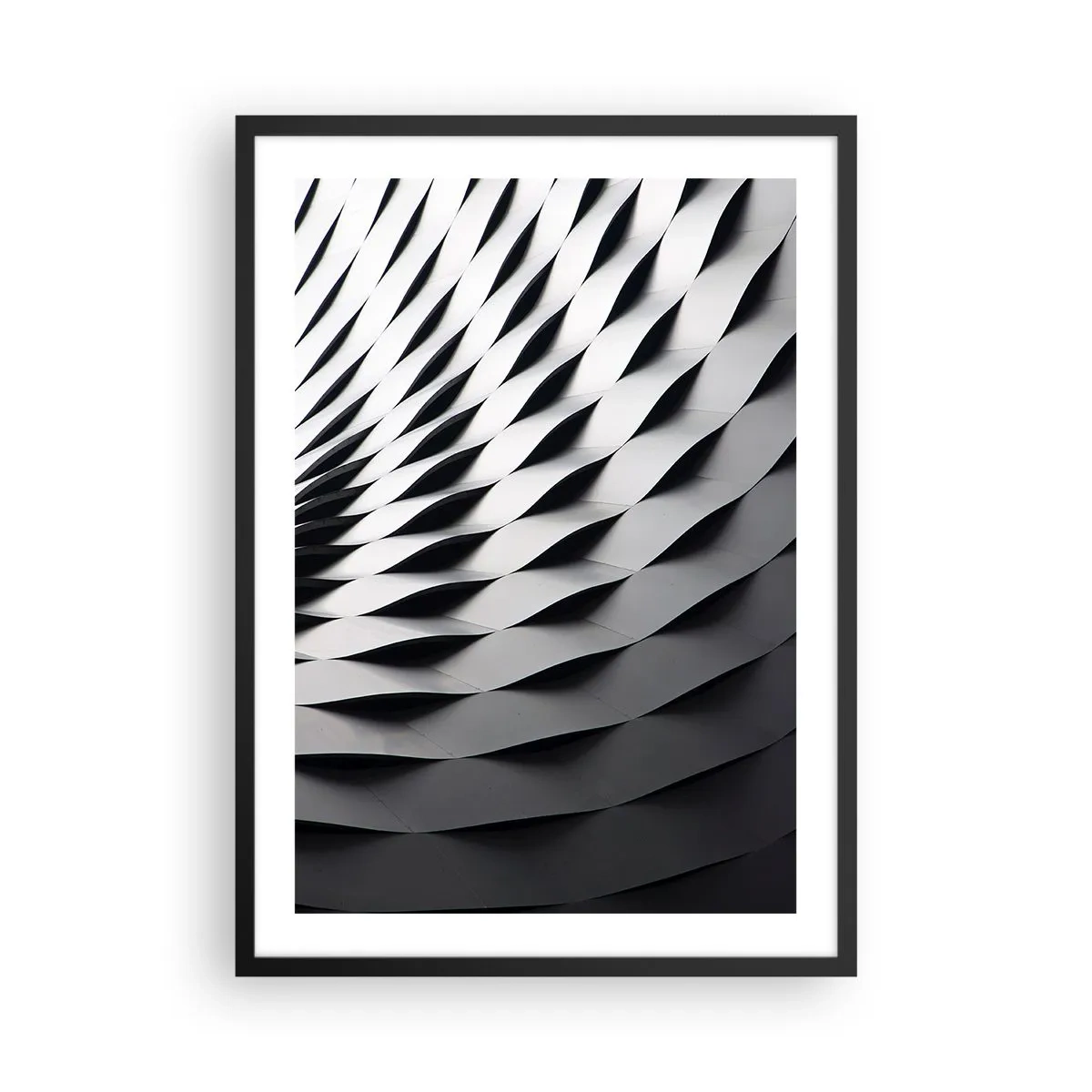 Poster in einem schwarzem Rahmen - Abstrakte Fotografie einer Struktur mit einem schwarz-weißen Muster - 50x70cm - Auf der Oberfläche der Wellen - Moderne Wanddekoration für Wohnzimmer und Schlafzimmer ARTTOR