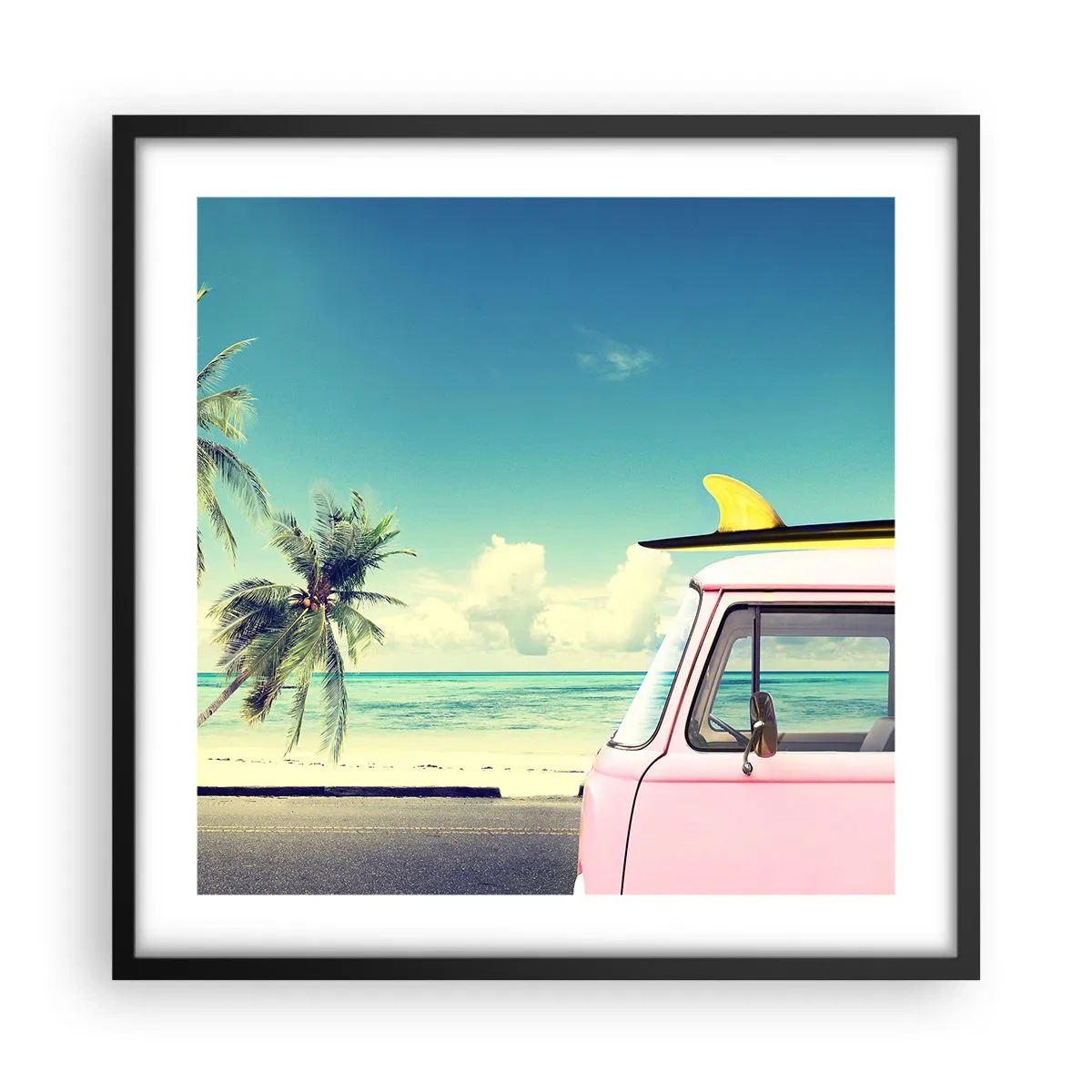 Poster in einem schwarzem Rahmen - Zeit um in die Ferien zu starten - 50x50 cm