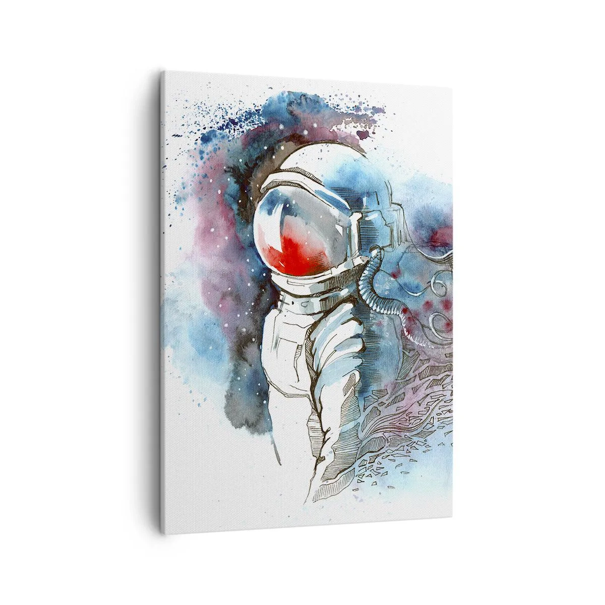 Bild auf Leinwand - Leinwandbild - Ein Kosmonaut in einem dynamischen Aquarell mit kosmischen Details - 50x70cm - Allein mit Platz - Moderne Wanddekoration für Wohnzimmer und Schlafzimmer ARTTOR