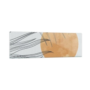 Glasbild - Bild auf glas - Abstrakte Grashalme vor dem Hintergrund einer großen orangefarbenen Sonne - 160x50cm - Immer der Sonne entgegen - Moderne Wanddekoration für Wohnzimmer und Schlafzimmer ARTTOR