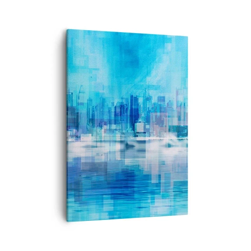 Bild auf Leinwand - Leinwandbild - Abstraktes Stadtpanorama in Blautönen - 50x70cm - In Blau ertrunken - Moderne Wanddekoration für Wohnzimmer und Schlafzimmer ARTTOR