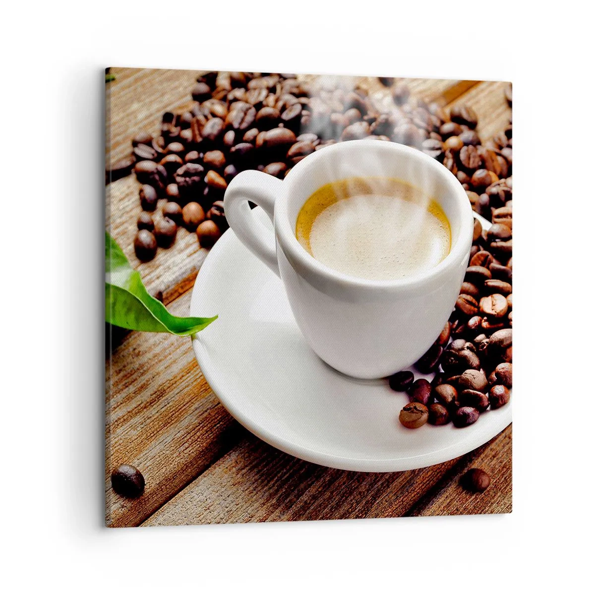 Bild auf Leinwand - Leinwandbild - Kaffee auf der Bank - 50x50 cm