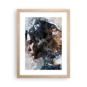 Poster in einem Rahmen aus heller Eiche - Eine Geschichte über ein Mädchen mit einer Stadt im Hintergrund - 30x40 cm