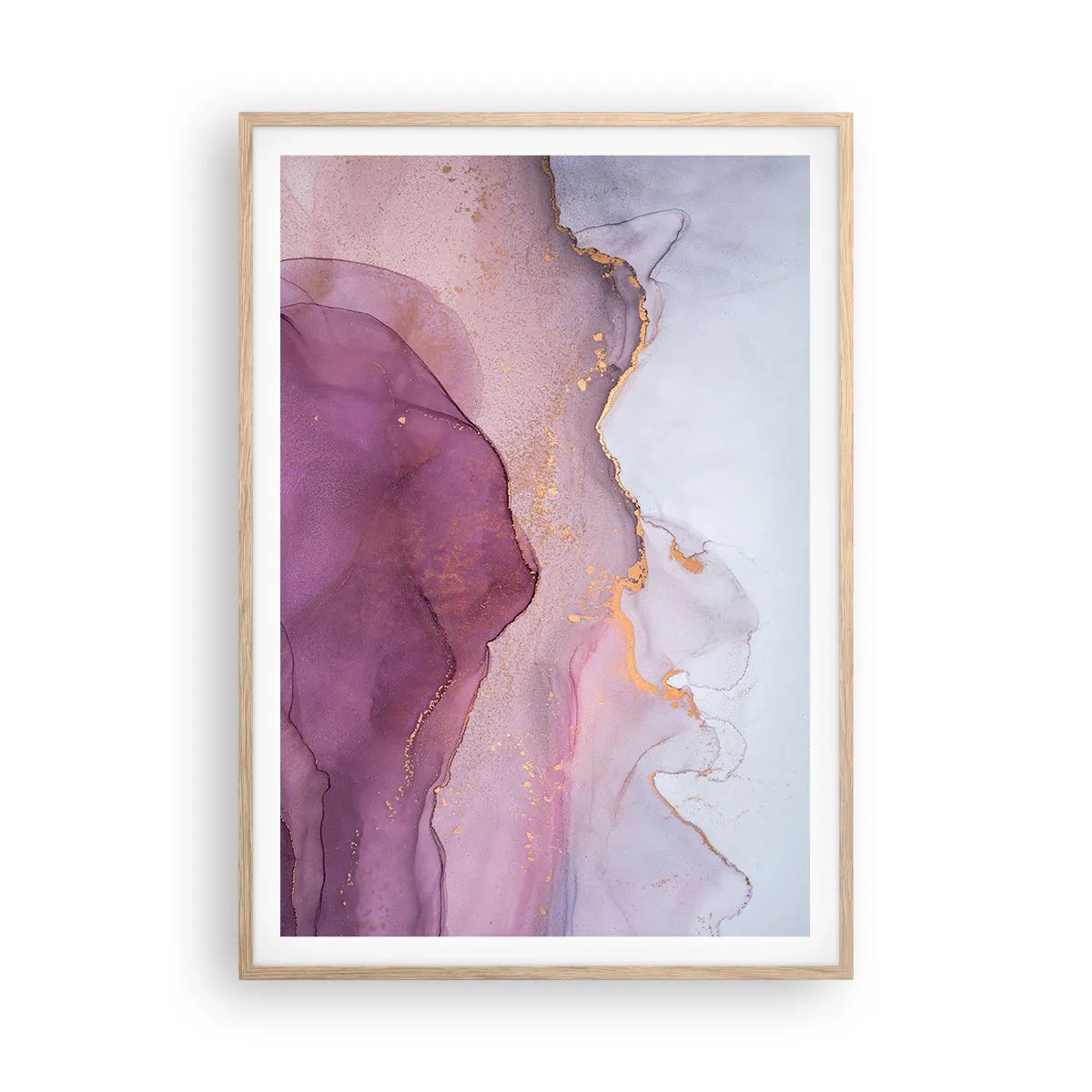 Poster in einem Rahmen aus heller Eiche - Violett und lila Wellen - 70x100 cm