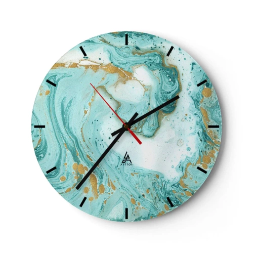 Wanduhr - Glasuhr - Abstraktes Muster in Türkistönen - 30x30cm - Unter der großen Welle der Edo-Ära - Moderne Wanddekoration für Wohnzimmer, Küche und Schlafzimmer ARTTOR