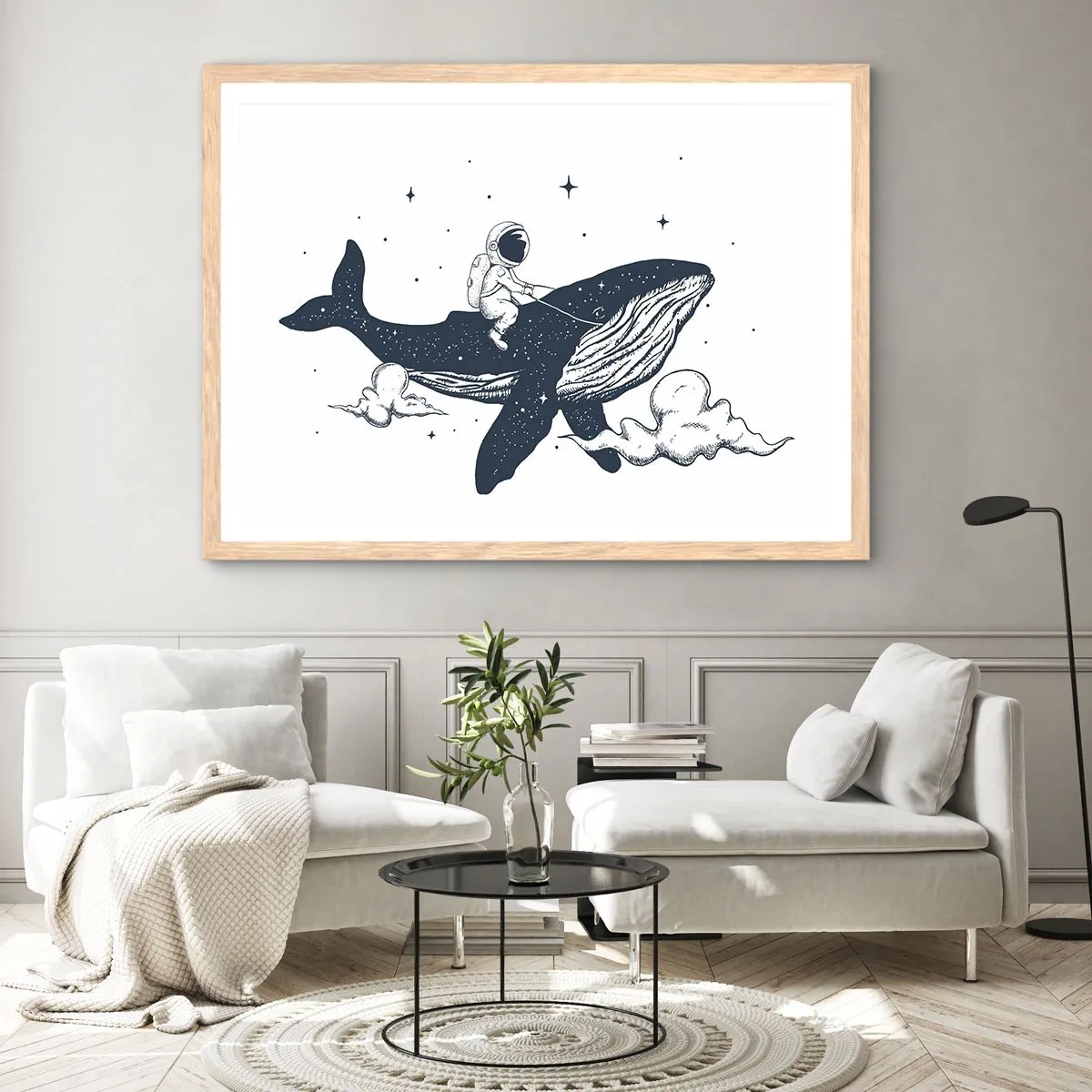 Poster in einem Rahmen aus heller Eiche - Weltraumabenteuer - 100x70 cm