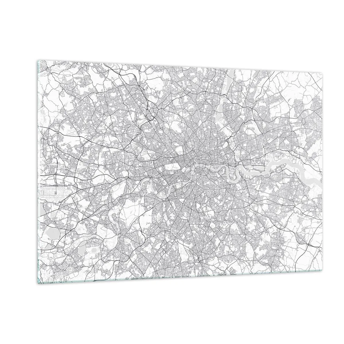 Glasbild - Bild auf glas - Eine schwarz-weiße Karte mit einem dichten Straßenraster im minimalistischen Stil. - 120x80cm - Karte des Labyrinths von London - Moderne Wanddekoration für Wohnzimmer und Schlafzimmer ARTTOR