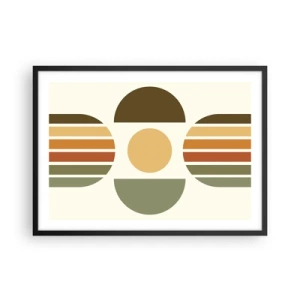 Poster in einem schwarzem Rahmen - Geometrische Komposition mit Halbkreisen und Streifen in Erdtönen - 70x50cm - In Erdtönen - Moderne Wanddekoration für Wohnzimmer und Schlafzimmer ARTTOR