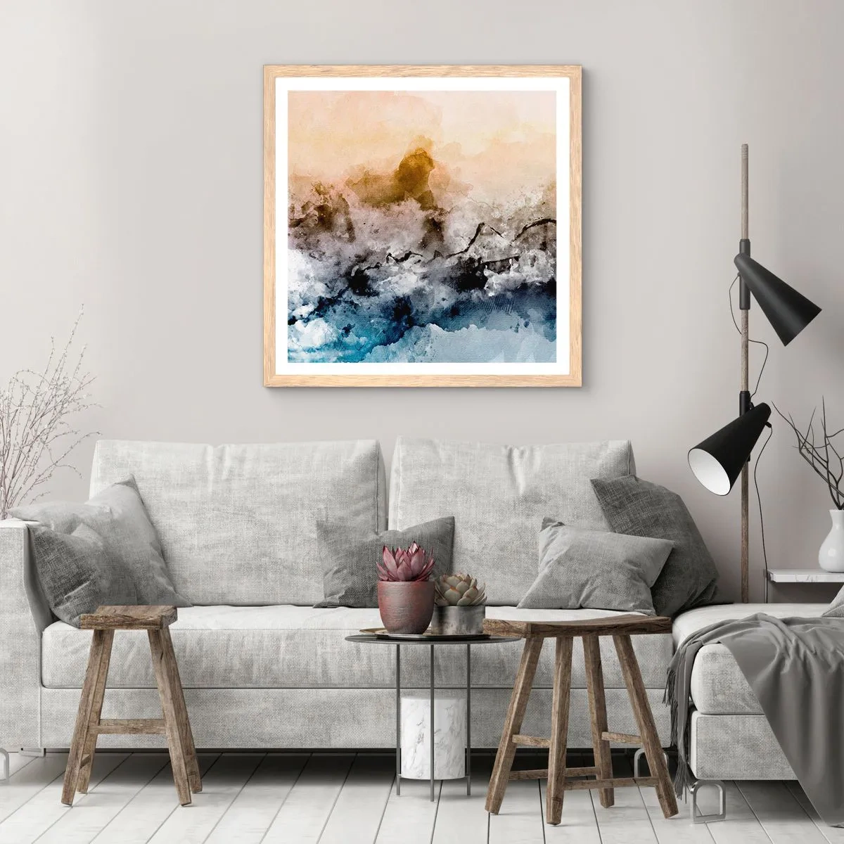 Poster in einem Rahmen aus heller Eiche - In einer Nebelwolke ertrunken - 40x40 cm