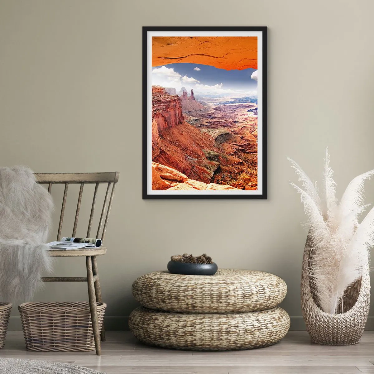 Poster in einem schwarzem Rahmen - Blick auf den Canyon mit roten Felsen und blauem Himmel - 50x70cm - Von der Natur selbst geschnitzt - Moderne Wanddekoration für Wohnzimmer und Schlafzimmer ARTTOR